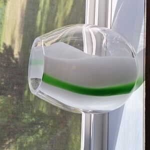 #AFA Art glass vase clear white and green